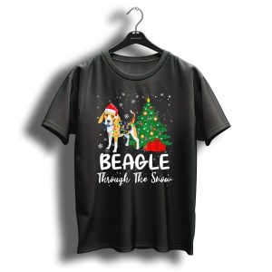 Beagle Through The Snow Christmas Tree Santa Hat Snowflakes T Shirt