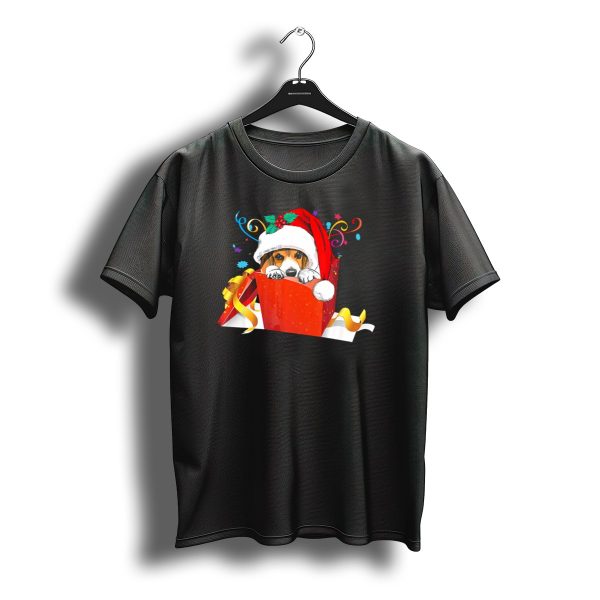 Beagle Wearing Santa Hat Inside Festive Christmas Gift Box T Shirt t shirt 1