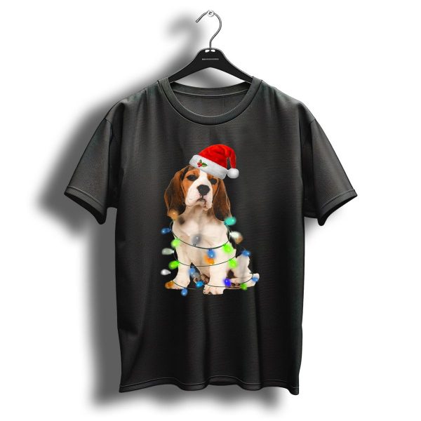 Beagle Wrapped In Christmas Lights With Santa Hat For Mom Women Girl T Shirt 1 t shirt 1