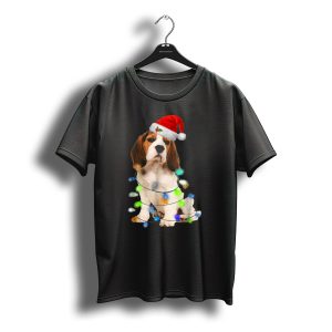 Beagle Wrapped In Christmas Lights With Santa Hat For Mom Women Girl T-Shirt