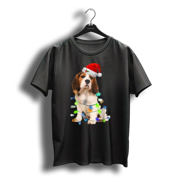 Beagle Wrapped In Christmas Lights With Santa Hat For Mom Women Girl T Shirt t shirt 1