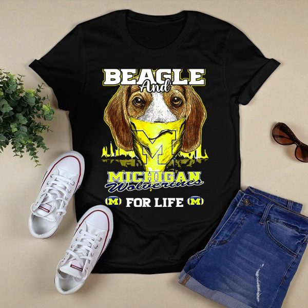 Beagle and Michigan Wolverines for Life T Shirt Black 1