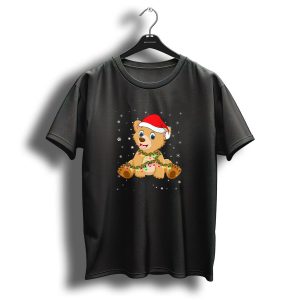 Bear Santa Hat Christmas Lights Snowflakes T Shirt