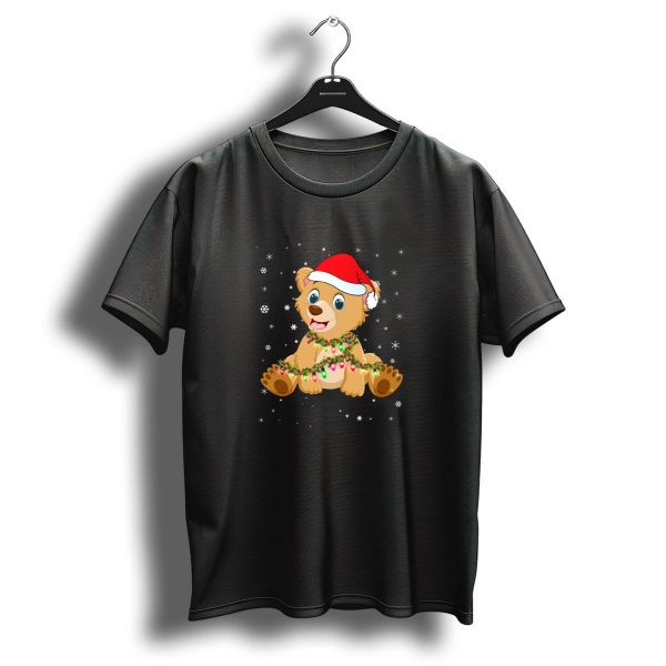 Bear Santa Hat Christmas Lights Snowflakes T Shirt 1 t shirt 1