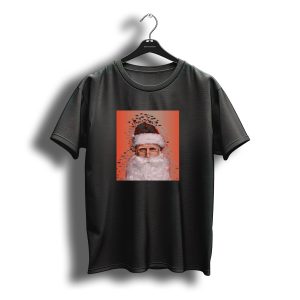Beard Santa Face In Pixelated Red Christmas Hat T-Shirt