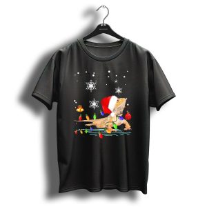 Bearded Dragon Santa Hat Christmas Lights Snowflakes T Shirt