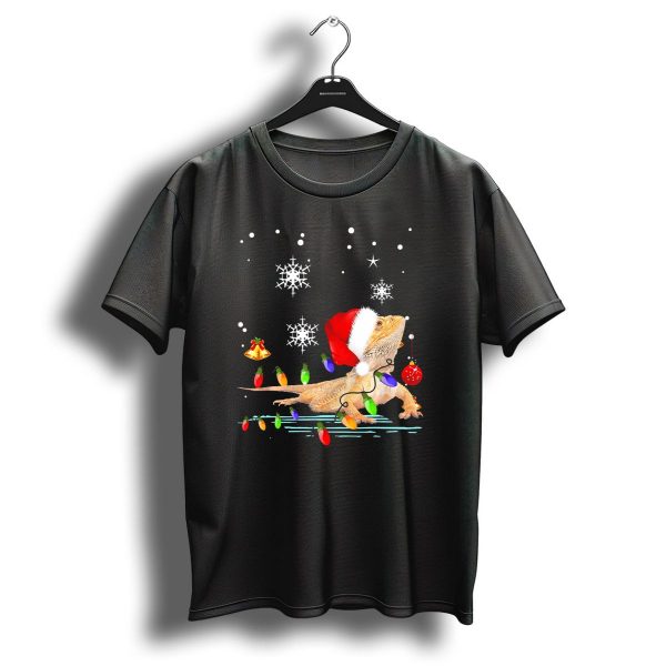 Bearded Dragon Santa Hat Christmas Lights Snowflakes T Shirt 1 t shirt 1