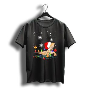 Bearded Dragon Santa Hat Christmas Lights Snowflakes T-Shirt