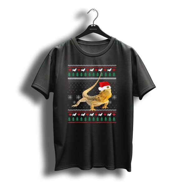 Bearded Dragon Santa Hat Ugly Christmas Sweater Snowflakes Trees Hearts T Shirt t shirt 1