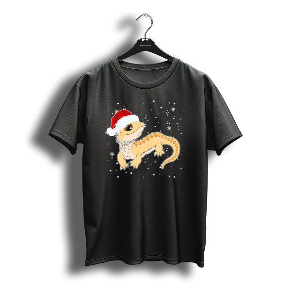 Bearded Dragon Wearing Santa Hat In Snowy Christmas Scene T Shirt t shirt 1