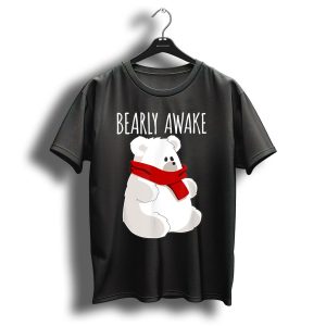 Bearly Awake Bear Christmas Sleep Red Scarf T Shirt