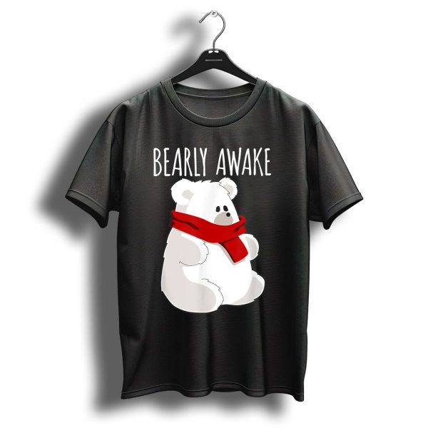 Bearly Awake Bear Christmas Sleep Red Scarf T Shirt 1 t shirt 1