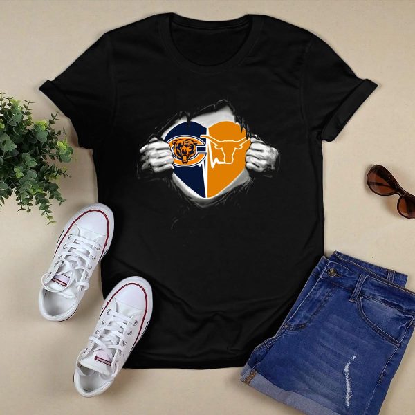 Bears And Texas Longhorns Heart T Shirt Style 1 Black 1