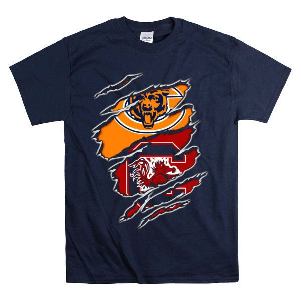Bears Gamecocks Football Claw Marks Logo Mashup T Shirt 1 Navy