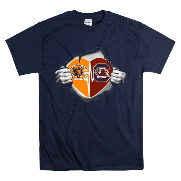 Bears Gamecocks Heart Rip Claw Tear Fan T Shirt 1 Navy
