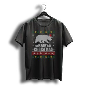 Beary Christmas Gay Bear Santa Hat Snowflakes Reindeer Trees Stars T-Shirt