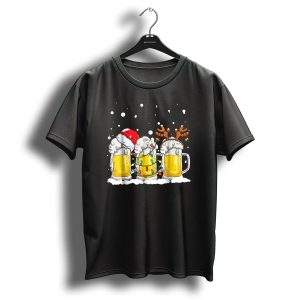 Beer Christmas Santa Hat Reindeer Antlers Xmas Lights T Shirt