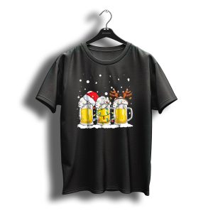 Beer Christmas Santa Hat Reindeer Antlers Xmas Lights T-Shirt