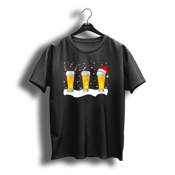 Beer Christmas Santa Reindeer Xmas Lights Snowflakes T Shirt t shirt 1
