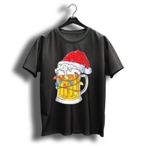 Beer Mug With Santa Hat And Christmas Lights T Shirt