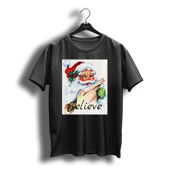 Believe Santa Claus Merry Christmas Vintage Holiday T Shirt t shirt 1