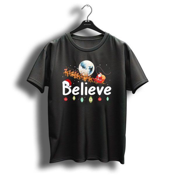 Believe Santa Sleigh Reindeer Moon Christmas Xmas T Shirt 1 t shirt 1