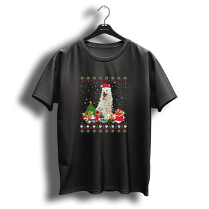 Berger Blanc Suisse Christmas Lights With Santa Hat Snowflakes And Christmas Tree T Shirt