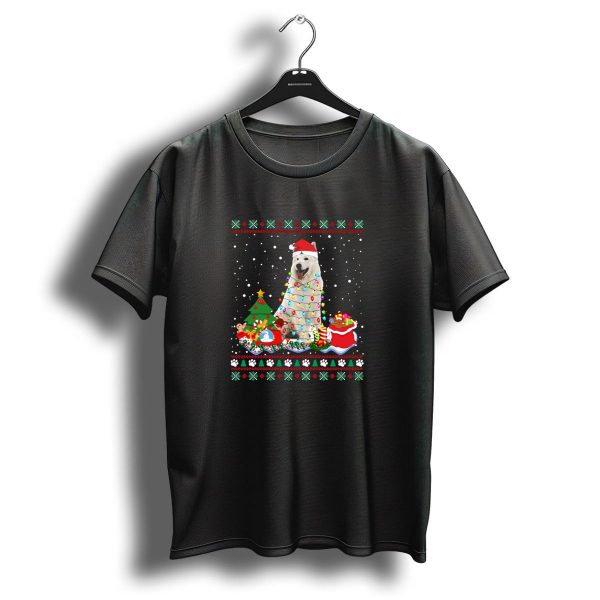 Berger Blanc Suisse Christmas Lights With Santa Hat Snowflakes And Christmas Tree T Shirt 1 t shirt 1