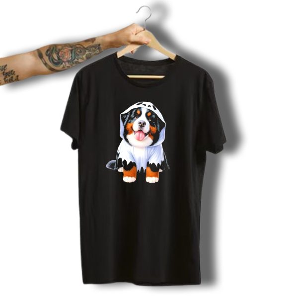 Bernese Mountain Dog Puppy In Ghost Costume For Halloween T Shirt t shirt 1
