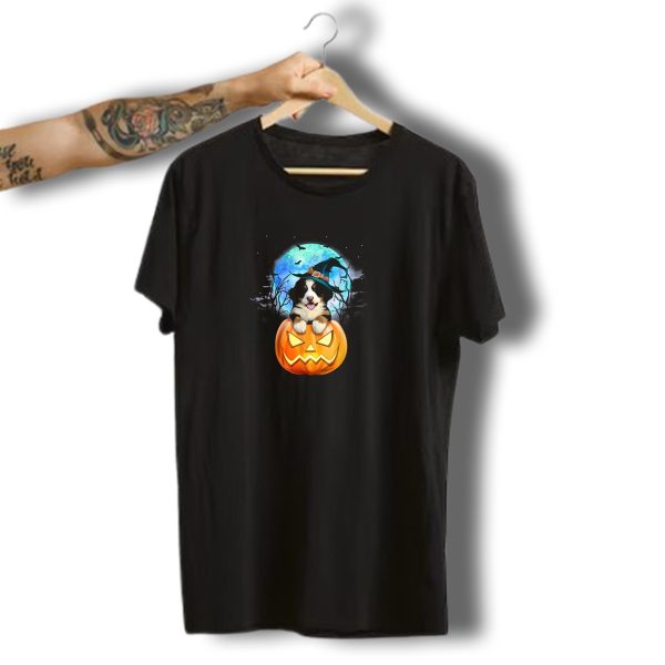 Bernese Mountain Dog Witch Hat Pumpkin Halloween Moon Scene T Shirt t shirt 1