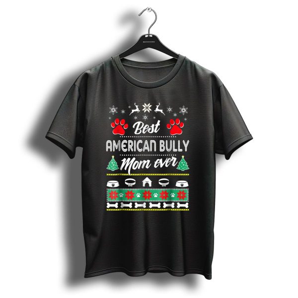 Best American Bully Mom Ever Christmas Paw Prints Snowflakes Reindeer T Shirt 1 t shirt 1