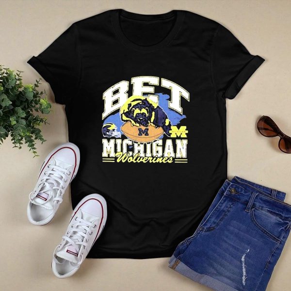 Bet Michigan Wolverines Helmet Football T Shirt Black 1