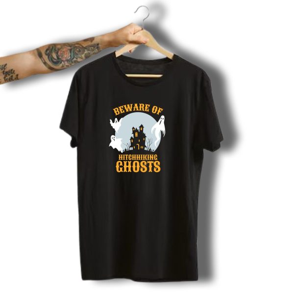 Beware Of Hitchhiking Ghosts Haunted House Halloween Party T Shirt t shirt 1