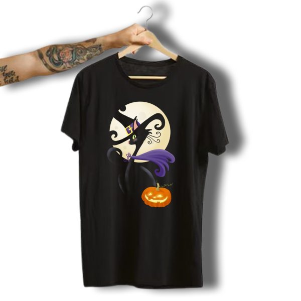 Bewitching Halloween Kitty Cat With Witch Hat And Pumpkin T Shirt t shirt 1