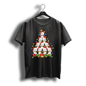 Bichon Frise Christmas Tree With Santa Hats And Holiday Lights T-Shirt