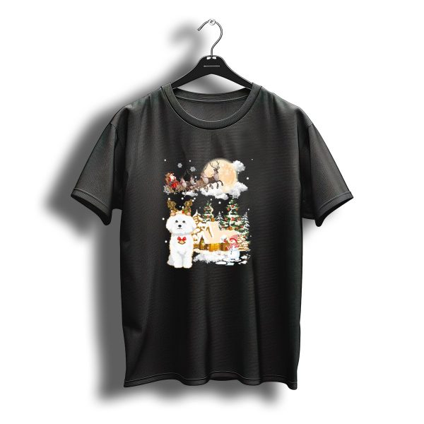 Bichon Frise Christmas Wonderland With Santa And Reindeer T Shirt t shirt 1