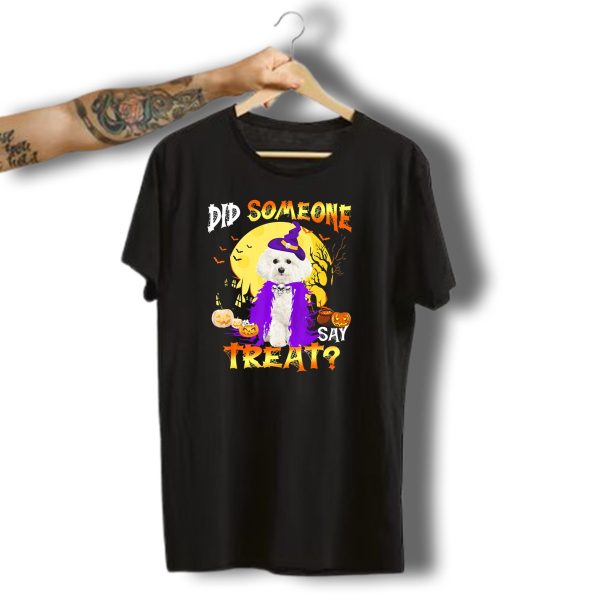 Bichon Frise Dog Halloween Did Someone Say Treat Vintage Moon Pumpkins T Shirt t shirt 1