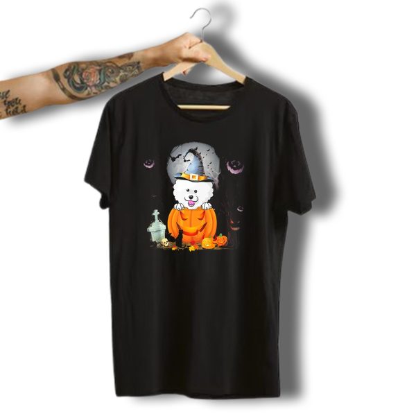 Bichon Frise Dog In Witch Hat With Pumpkin And Halloween Scene T Shirt 1 t shirt 1