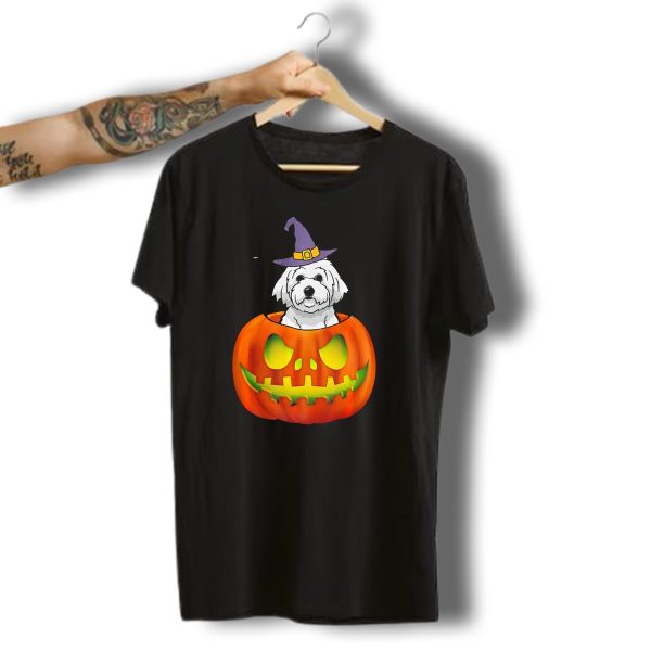 Bichon Frise Funny Halloween Costume In Pumpkin With Witch Hat T Shirt t shirt 1