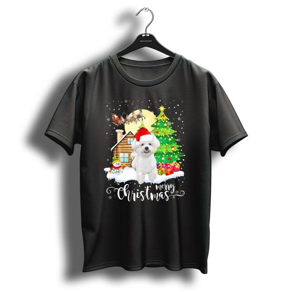 Bichon Frise Merry Christmas Santa Hat Cabin Snowman Tree T Shirt 1 t shirt 1