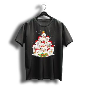 Bichon Frise Puppies With Santa Hats And Christmas T-Shirt