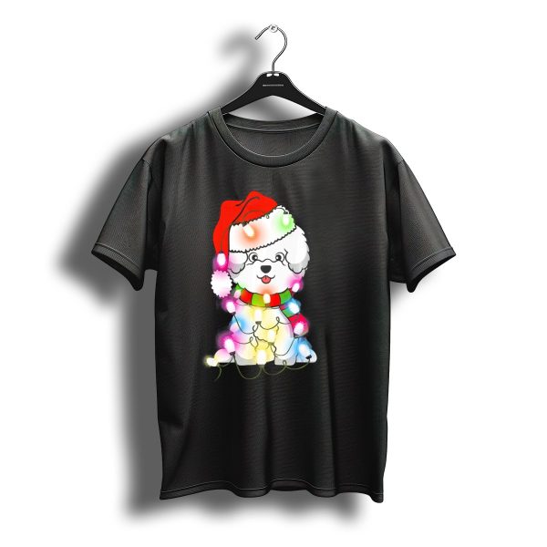 Bichon Frise Santa Hat Wrapped In Christmas Lights T Shirt t shirt 1