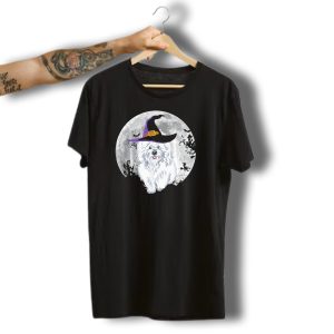 Bichon Frise Witch Halloween Cosplay Full Moon Scene T-Shirt