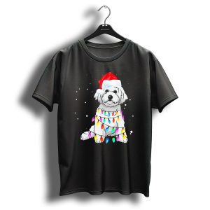 Bichon Frise With Christmas Lights And Santa Hat T Shirt