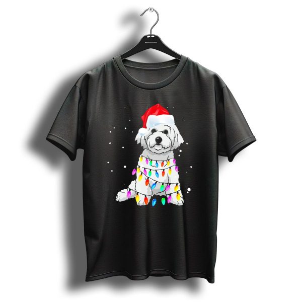 Bichon Frise With Christmas Lights And Santa Hat T Shirt 1 t shirt 1
