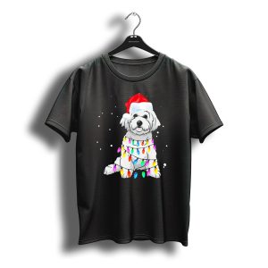 Bichon Frise With Christmas Lights And Santa Hat T-Shirt