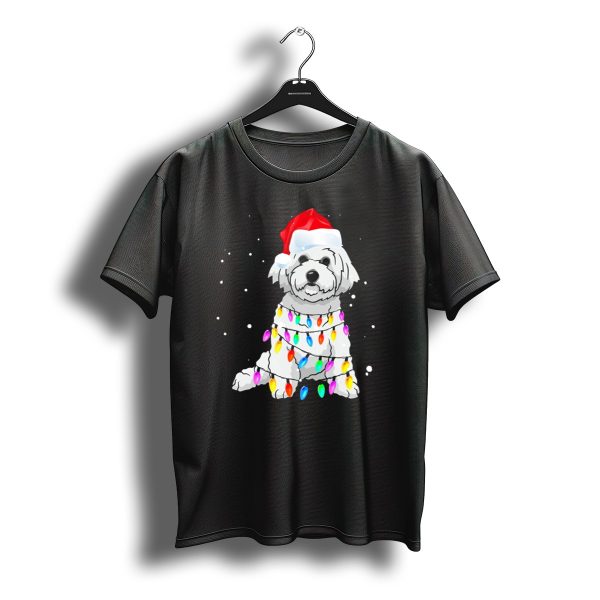 Bichon Frise With Christmas Lights And Santa Hat T Shirt t shirt 1