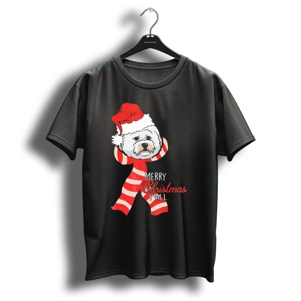 Bichon Frises Dog Merry Christmas YAll Santa Hat Red Scarf T Shirt 1 t shirt 1