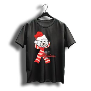 Bichon Frises Dog Merry Christmas Y'All Santa Hat Red Scarf T-Shirt