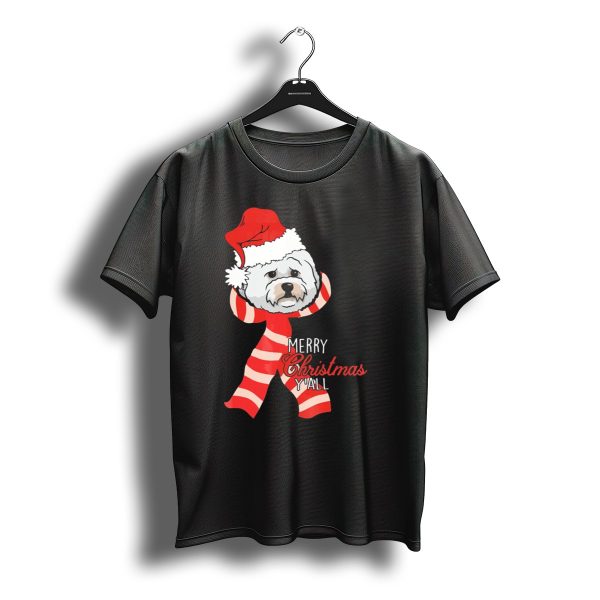 Bichon Frises Dog Merry Christmas YAll Santa Hat Red Scarf T Shirt t shirt 1